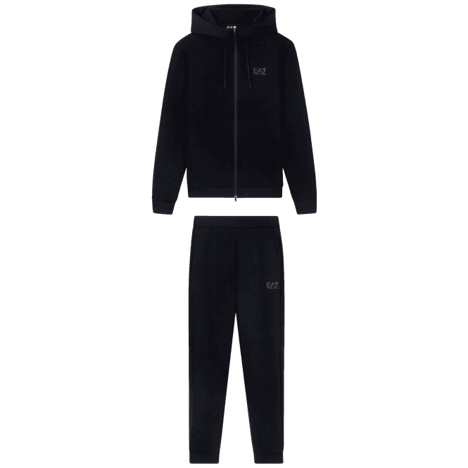 Emporio Armani EA7 Ventus7 Cotton Zip Hooded Black Tracksuit