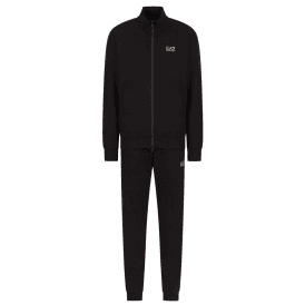 Zip Up Funnel Neck Black/White Cotton Tracksuit