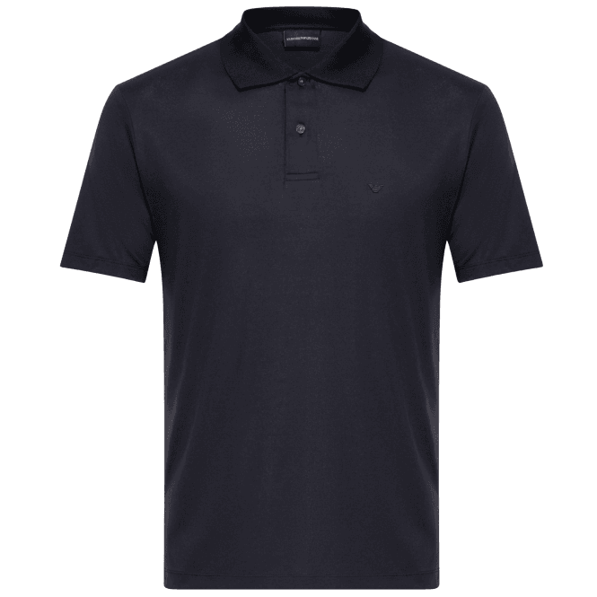 Emporio Armani Embroided Logo Viscose Soft Touch Navy Polo Shirt