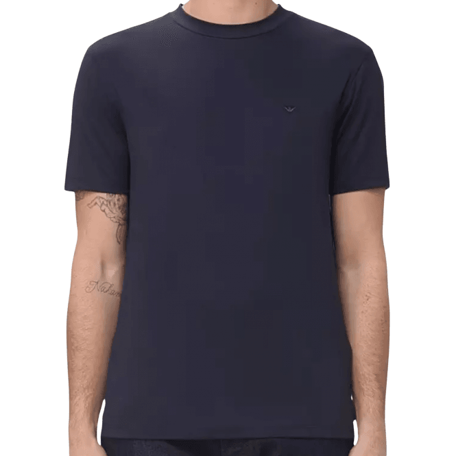 Emporio Armani Embroided Logo Viscose Soft Touch Navy T-Shirt