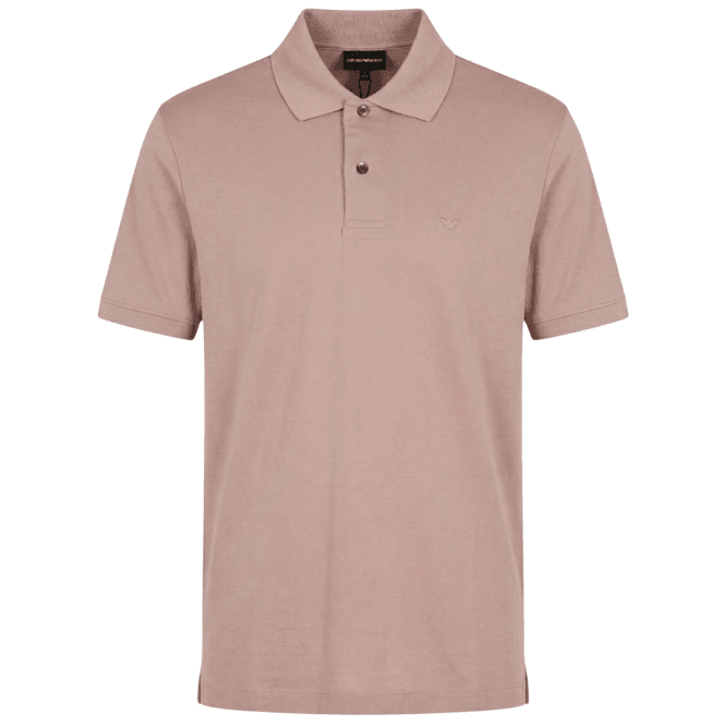 Emporio Armani Embroided Logo Viscose Soft Touch Salmon Pink Polo Shirt