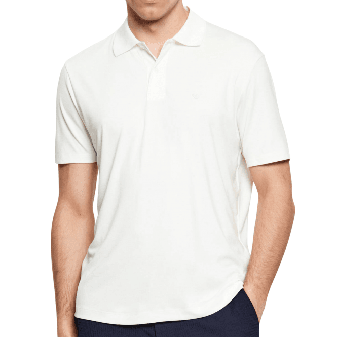 Emporio Armani Embroided Logo Viscose Soft Touch White Polo Shirt