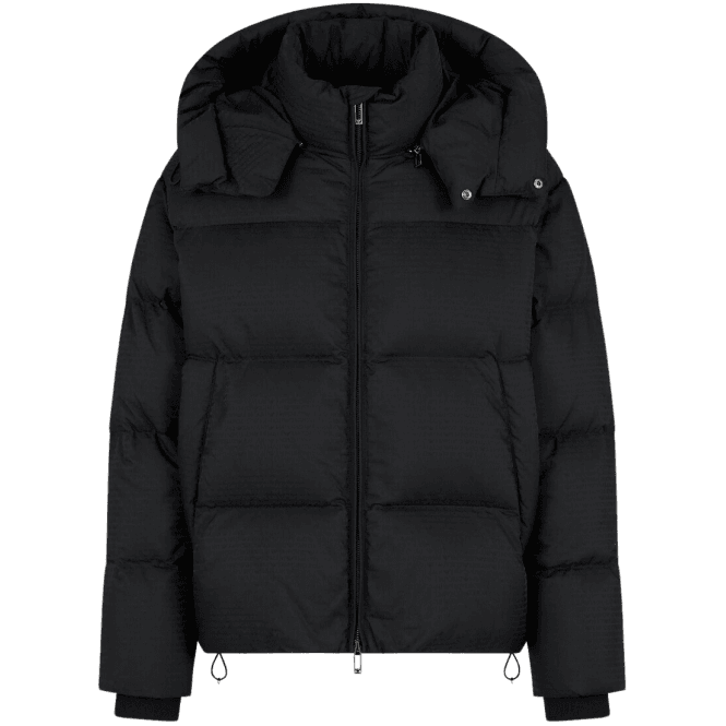 Emporio Armani Jacquard Nylon Allover Logo Black Puffer Jacket