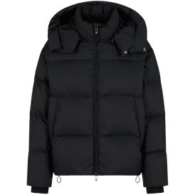 Jacquard Nylon Allover Logo Black Puffer Jacket