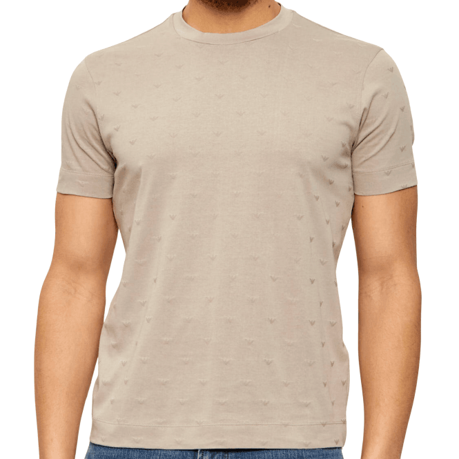 Emporio Armani Micro Eagle All Over Slim Fit Beige T-Shirt