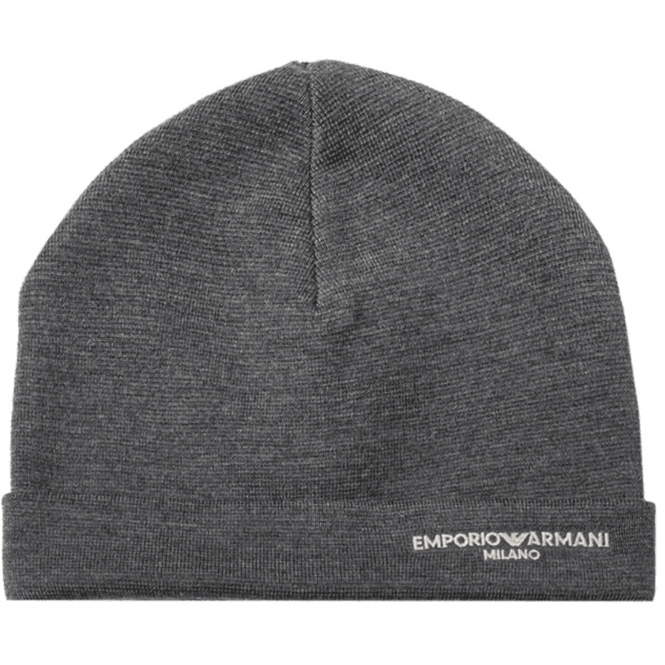Emporio Armani Milano Logo Grey Beanie Hat