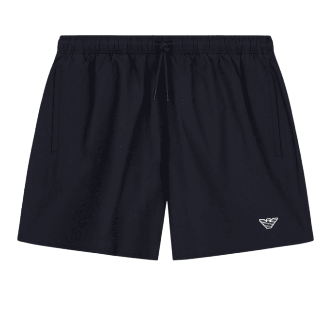 Emporio Armani Nylon Embroidered Logo Black Swim Shorts