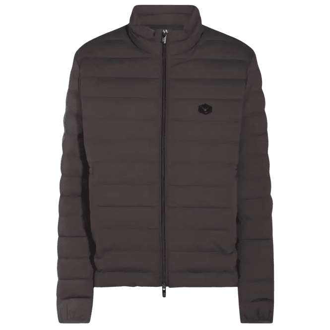 Emporio Armani Patch Logo Nylon Quilted Grey Down Jacket