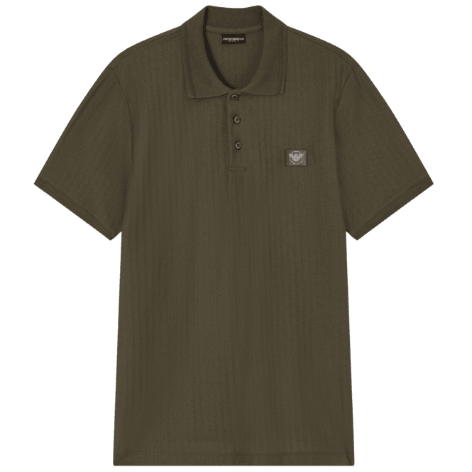 Emporio Armani Textured Cotton Olive Green Polo Shirt