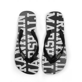 UA987 Unisex Rubber All Over Logo Black Thong Sandals 