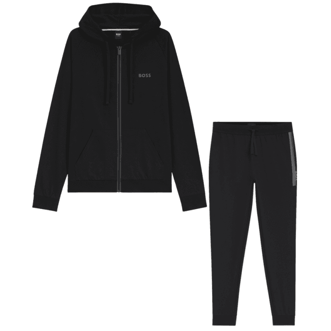 Boss Authentic Cotton Stripe Logo Hooded Black Tracksuit