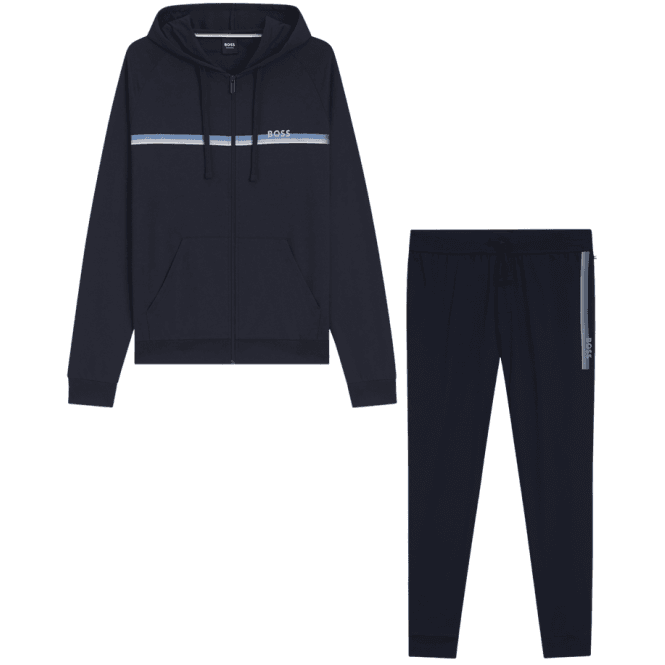 Boss Authentic Cotton Stripe Logo Hooded Navy Tracksuit