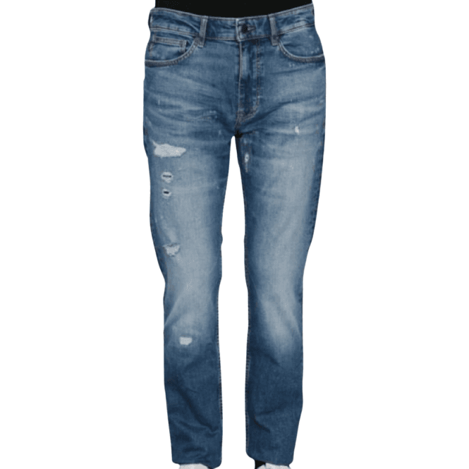 Boss Delaware Slim Fit Distressed Blue Jeans