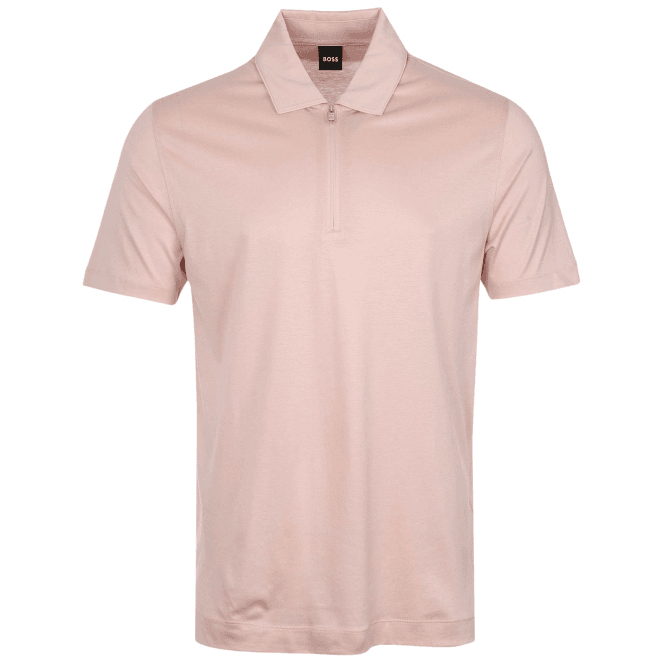 Boss H-Paras Mercerised Cotton Pastel Pink Zip Polo Shirt