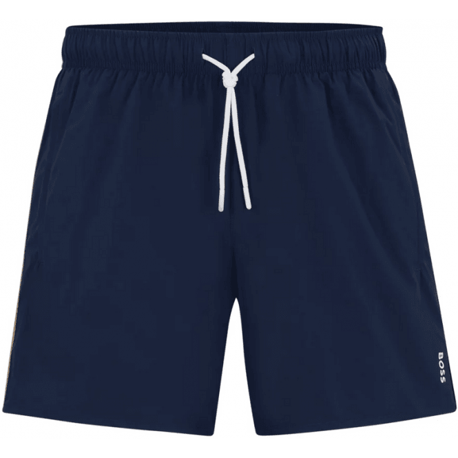 Boss Iconic Stripe Logo Navy Swim Shorts