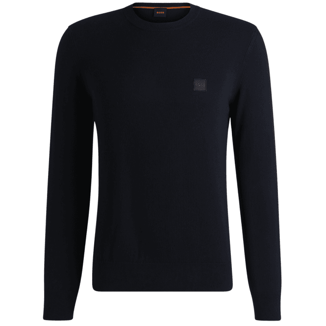Boss Kanovano Cashmere-Cotton Crew Neck Navy Jumper