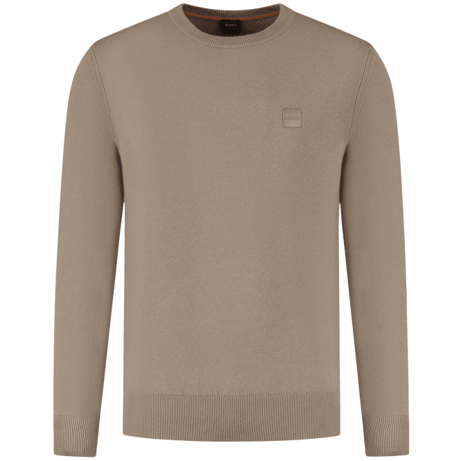 Boss Kanovano Cashmere-Cotton Crew Neck Tan Brown Jumper