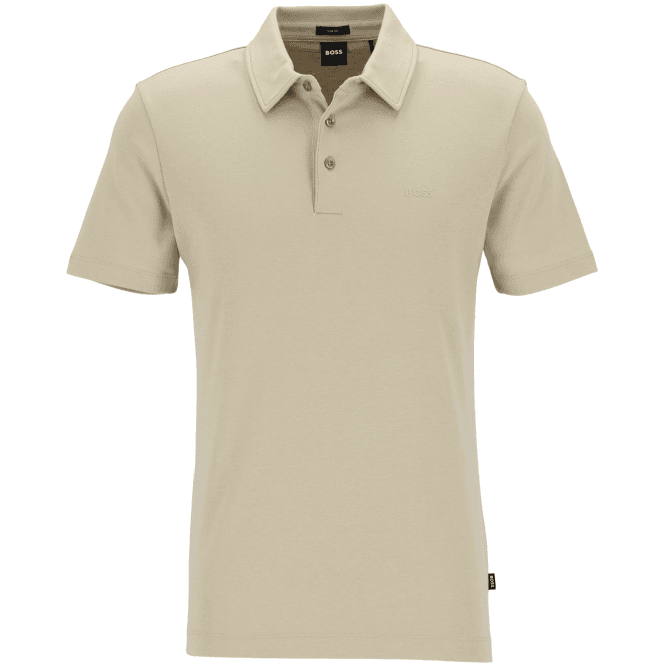 Boss Palosh Cotton Rubberised Logo Beige Polo Shirt