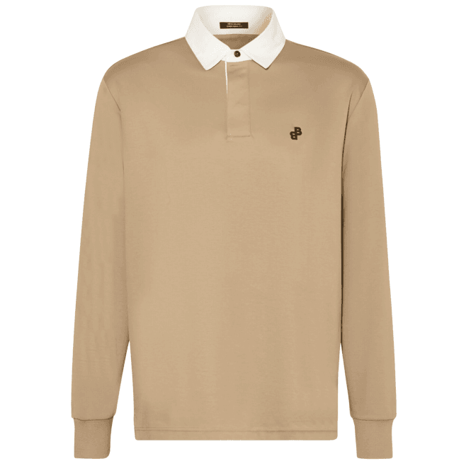 Boss Partoes Reflected Logo Long Sleeve Beige Polo Shirt