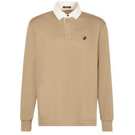 Partoes Reflected Logo Long Sleeve Beige Polo Shirt