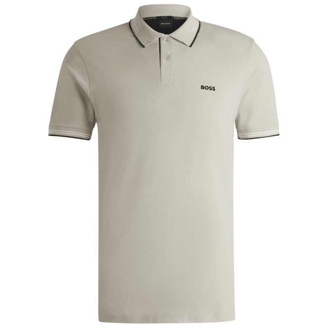 Boss Paul Tipped Collar Slim Fit Beige Polo Shirt