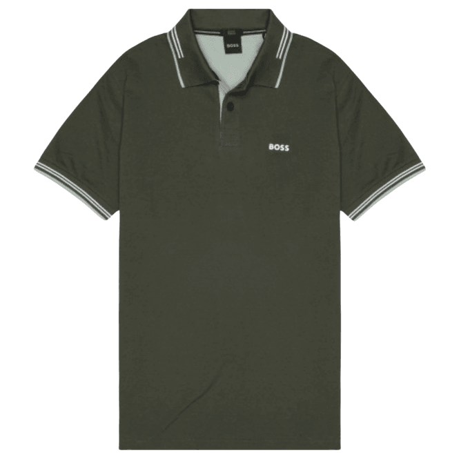 Boss Paul Tipped Collar Slim Fit Green Polo Shirt