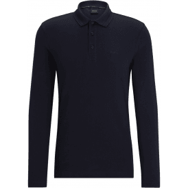 Plisy Embroidered Logo Regular Fit Long Sleeve Navy Polo Shirt