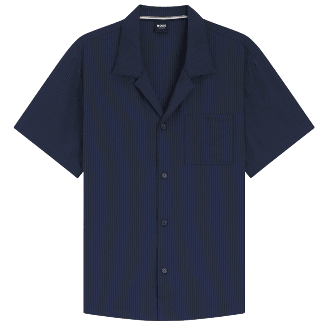 Boss Relax Navy Textured Beach Shirt
