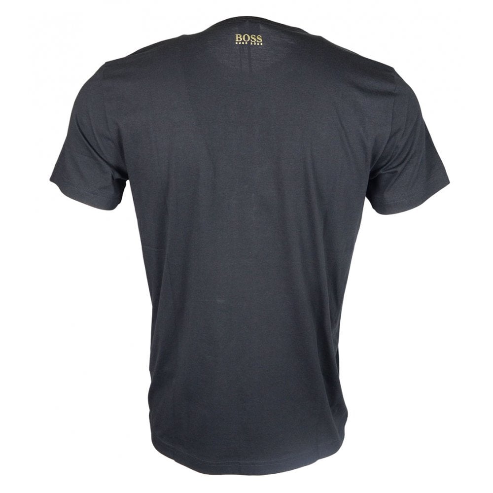 Hugo Boss Tee Gold Cotton Printed Logo Black T-Shirt - Clothing 