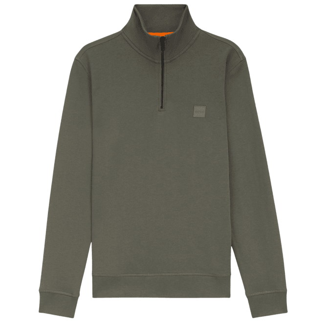Boss Zetrust Patch Logo Grey/Green Quarter Zip Sweatshirt