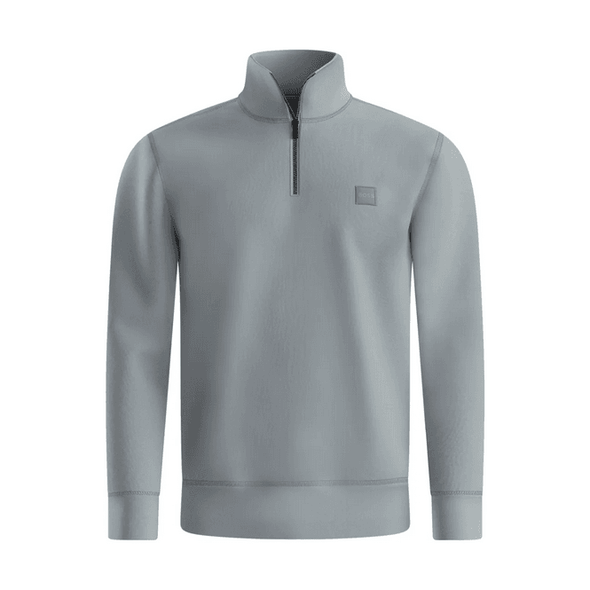 Boss Zetrust Patch Logo Grey Quarter Zip Sweatshirt