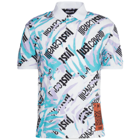 Camologo Cotton Allover Design White Polo Shirt