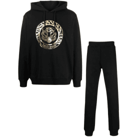 Cotton Tiger Logo Black/Gold Pullover Hooded Tracksuit