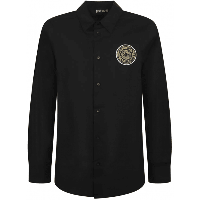 Just Cavalli Embroidered Tiger Logo Black Shirt