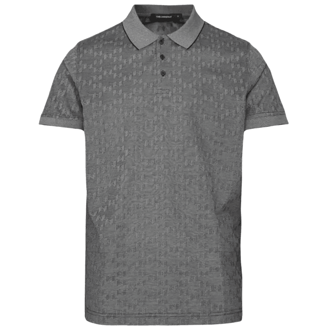 Karl Lagerfeld Cotton Monogram Logo Grey Polo Shirt