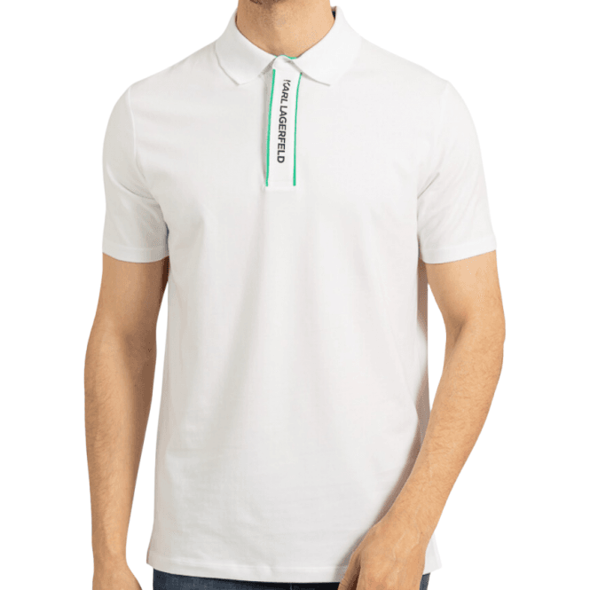 Karl Lagerfeld Cotton Placket Logo White Polo Shirt