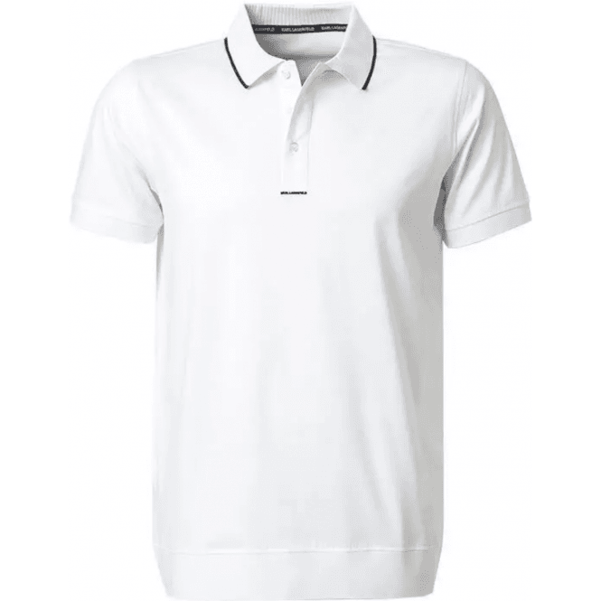 Karl Lagerfeld Cotton Stripe Collar White Polo Shirt