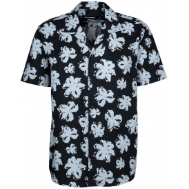 Floral All Over Cuban Collar Black Shirt