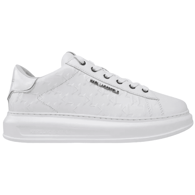 Karl Lagerfeld Monogram Embossed Metal Logo Leather White Sneaker