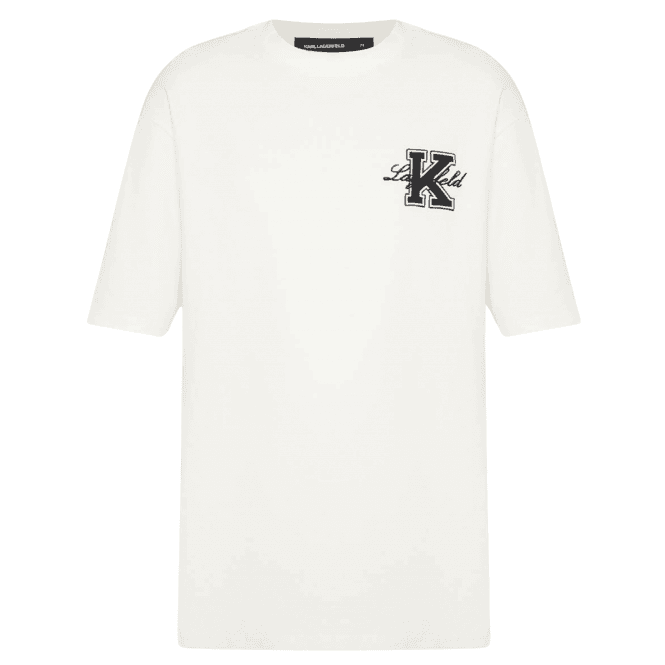 Karl Lagerfeld Signature Logo Loose Fit White T-Shirt