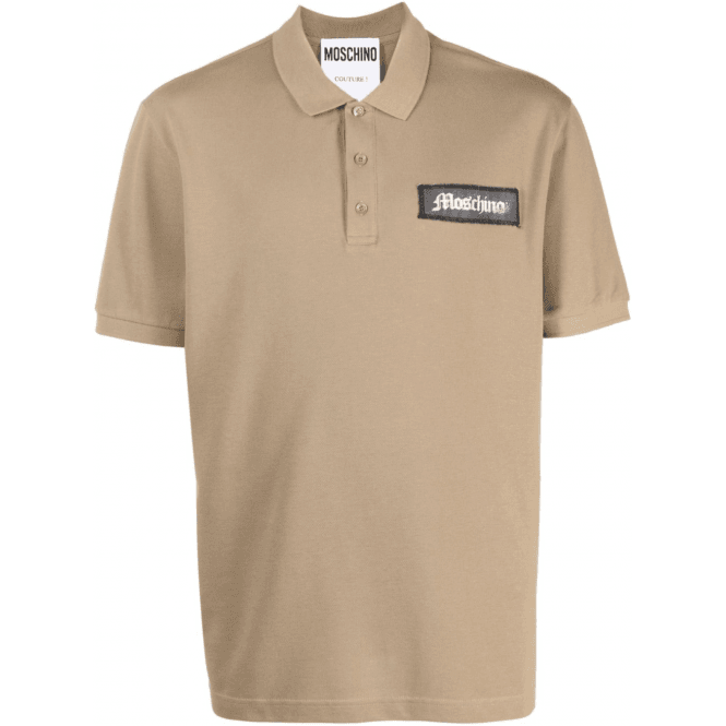 Moschino Cotton Collar Logo Button Up Beige Polo Shirt