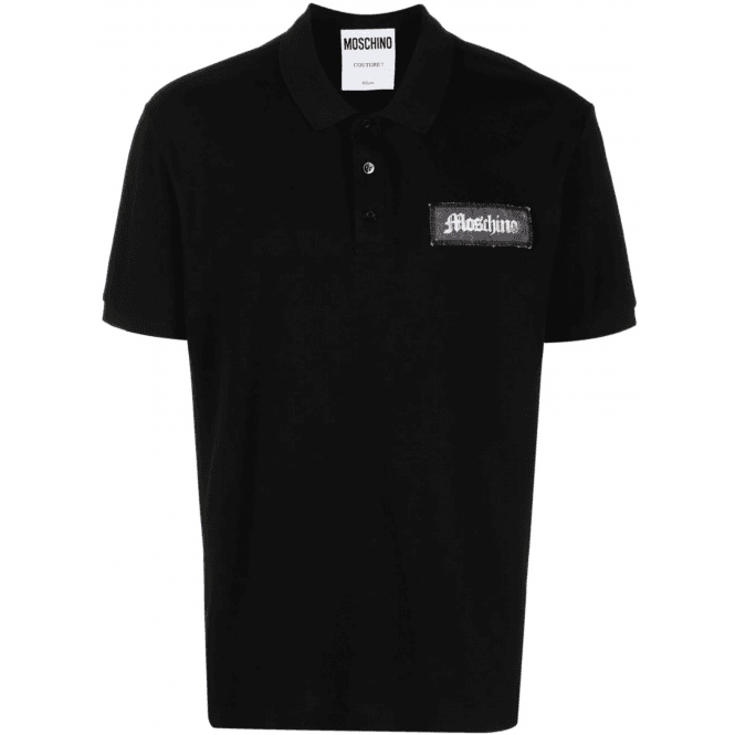 Moschino Cotton Collar Logo Button Up Black Polo Shirt