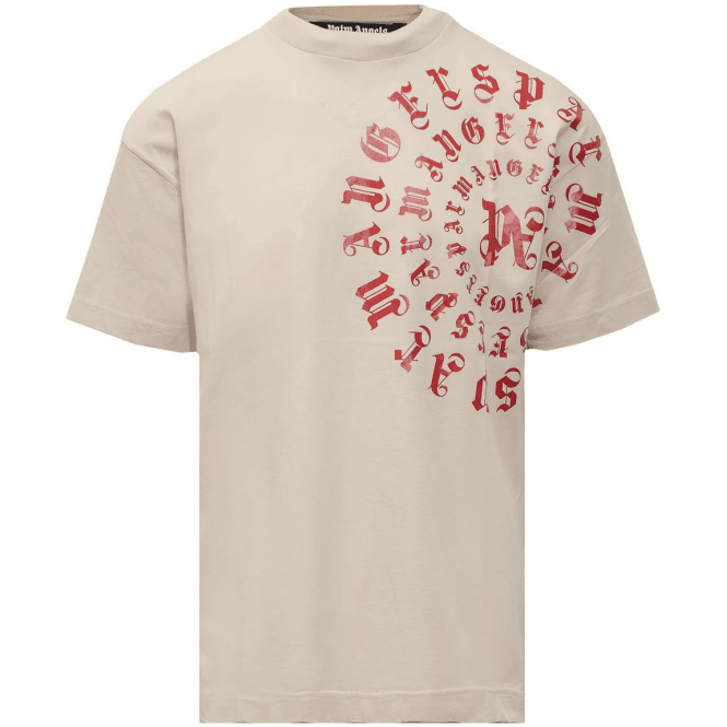 Palm Angels Circular Print Logo Beige T-Shirt