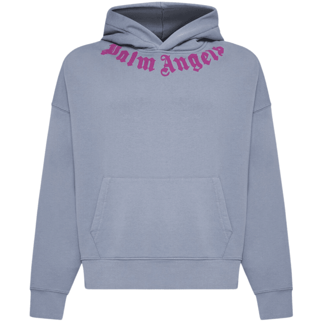 Palm Angels Neck Logo Blue/Pink Pullover Hoodie
