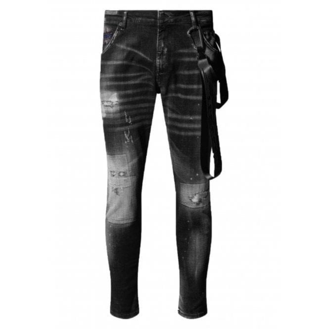 POLICE Deniro Slim Fit Ripped Paint Splatter Grey Jeans