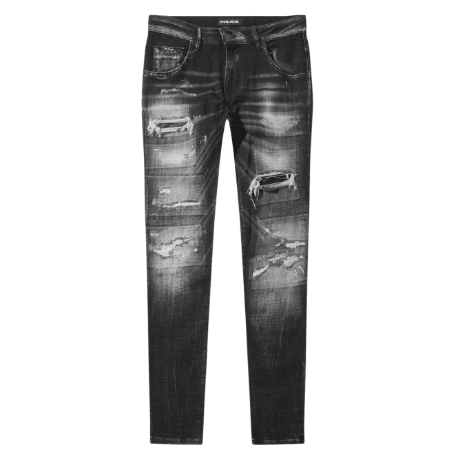 POLICE LAT 976 Slim Fit Black Ripped Wash Jeans
