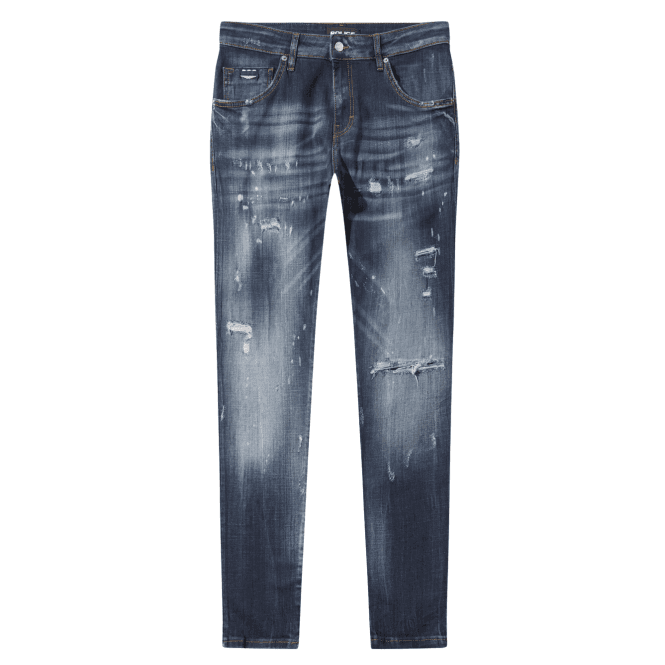 POLICE LAT 977 Slim Fit Dark Blue Ripped Wash Jeans