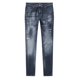 LAT 977 Slim Fit Dark Blue Ripped Wash Jeans