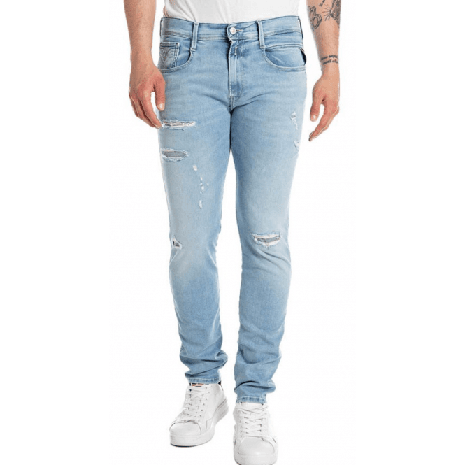 Replay Anbass Distressed Light Wash Slim Fit Jeans