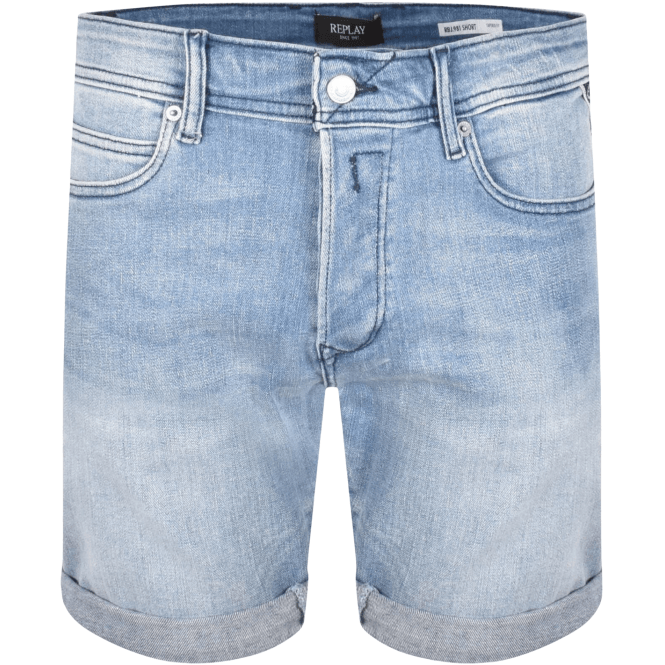 Replay Light Wash Blue Stretch Denim Shorts